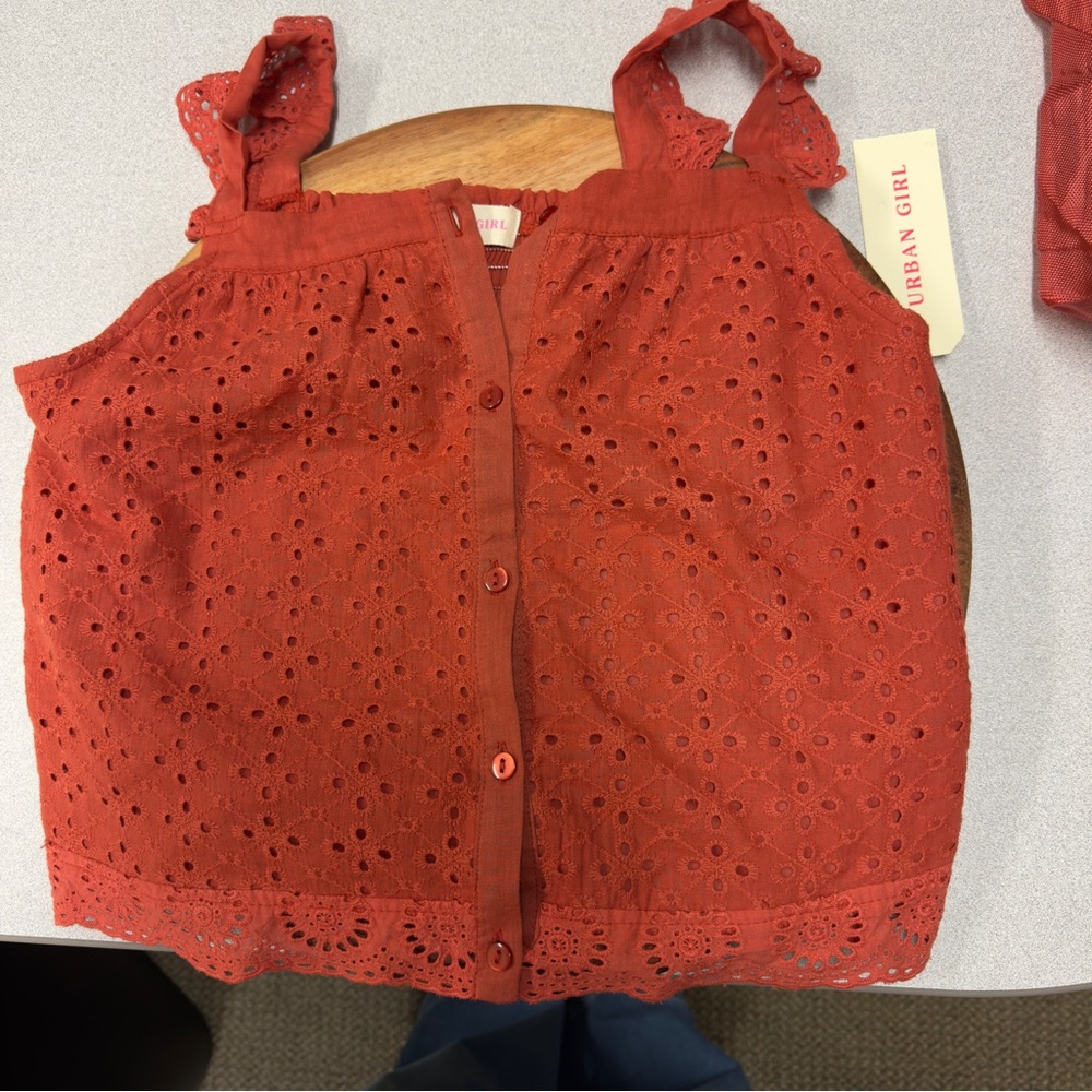 Rust Eyelet Button-Front Tank Top